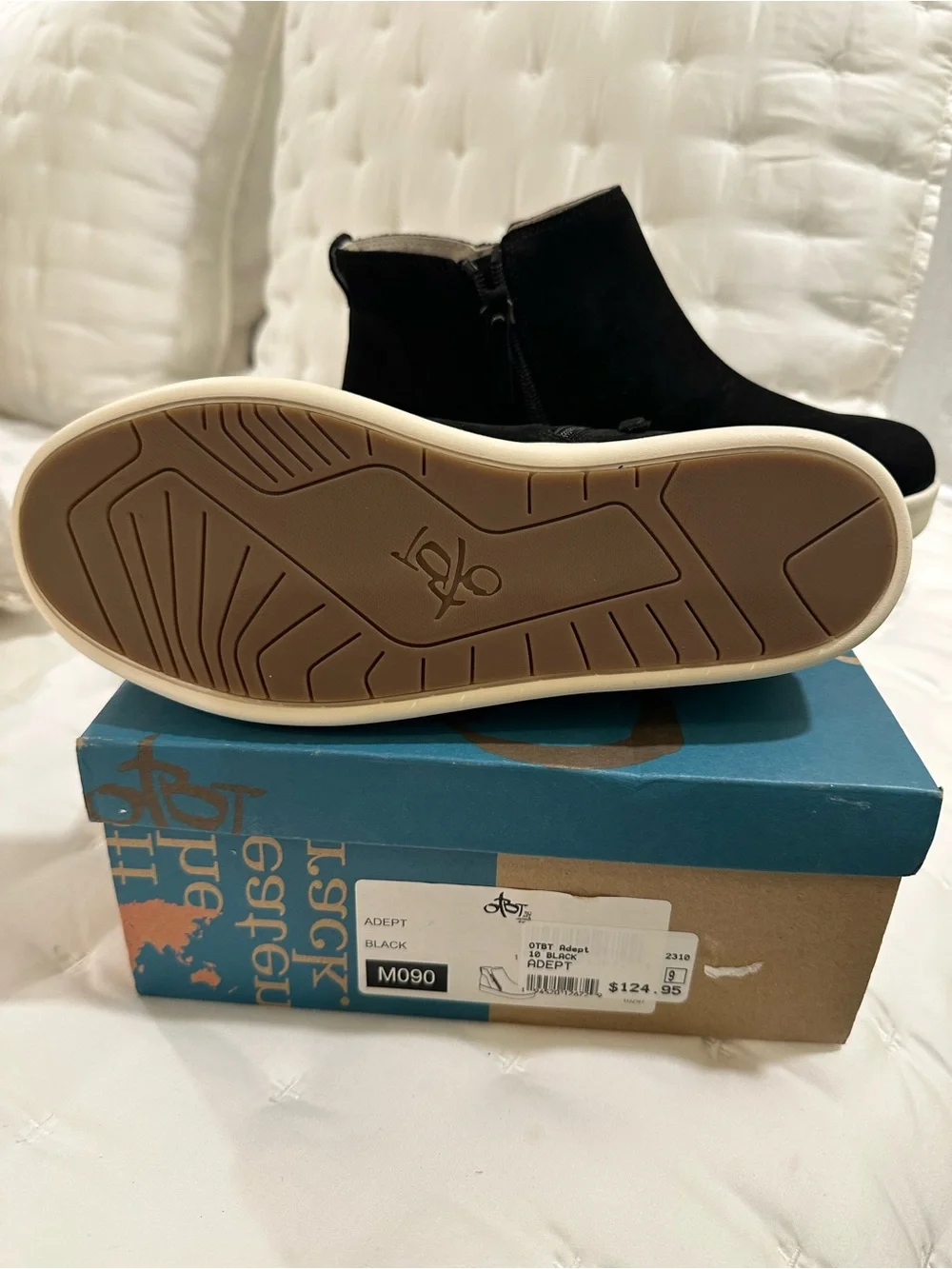 OTBT Black Suede Wedge Ankle Booties with Cream Sole